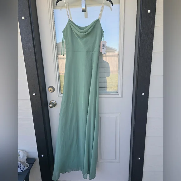 City Studio Elegant Teal Maxi Dress  Sz 1 Pearl Sleeve Cowl Neck Slit  Holiday - Picture 4 of 16